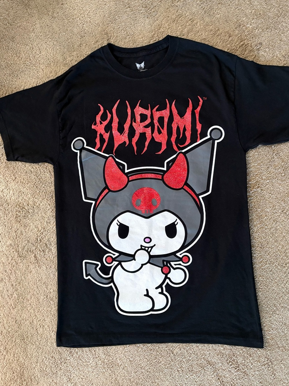 Sanrio Kuromi Devil Red Glitter Jester Black Tshirt Women’s Size Large